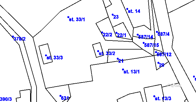 Parcela st. 33/2 v KÚ Druhanov, Katastrální mapa