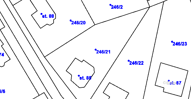 Parcela st. 246/21 v KÚ Druhanov, Katastrální mapa