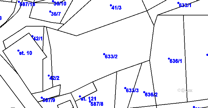 Parcela st. 633/2 v KÚ Druhanov, Katastrální mapa