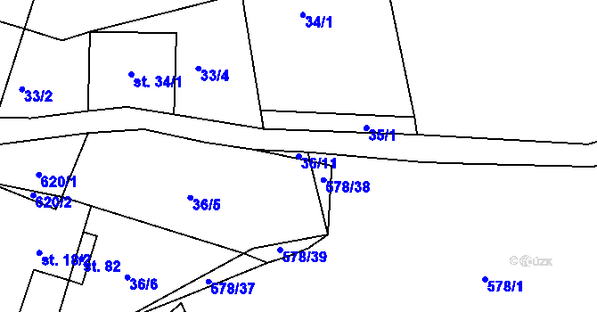 Parcela st. 36/11 v KÚ Druhanov, Katastrální mapa