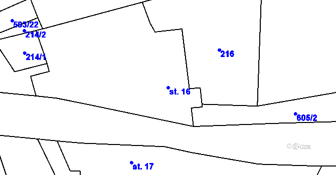 Parcela st. 16 v KÚ Drunče, Katastrální mapa