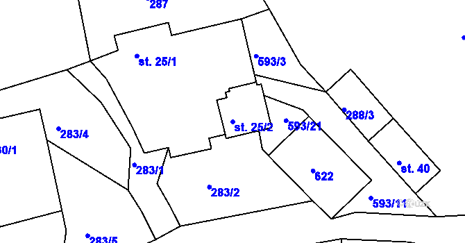 Parcela st. 25/2 v KÚ Drunče, Katastrální mapa