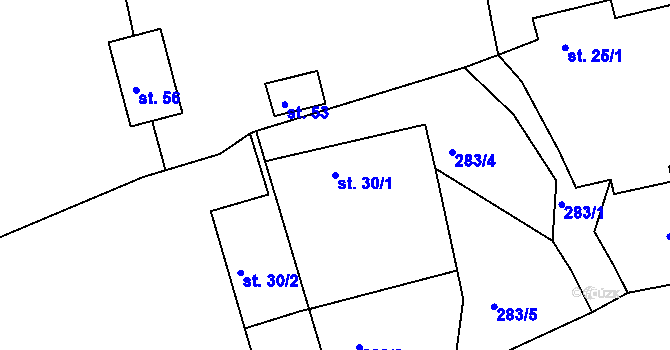 Parcela st. 30/1 v KÚ Drunče, Katastrální mapa