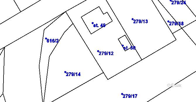 Parcela st. 279/12 v KÚ Drunče, Katastrální mapa