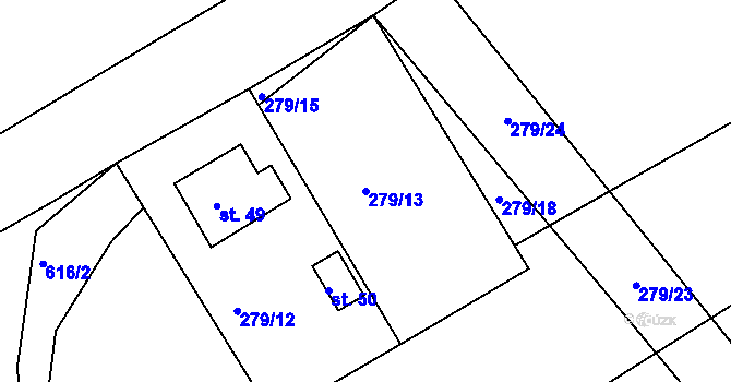 Parcela st. 279/13 v KÚ Drunče, Katastrální mapa