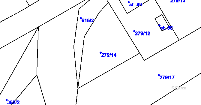 Parcela st. 279/14 v KÚ Drunče, Katastrální mapa