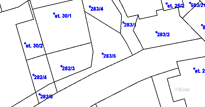 Parcela st. 283/5 v KÚ Drunče, Katastrální mapa