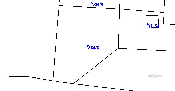 Parcela st. 334/3 v KÚ Drunče, Katastrální mapa