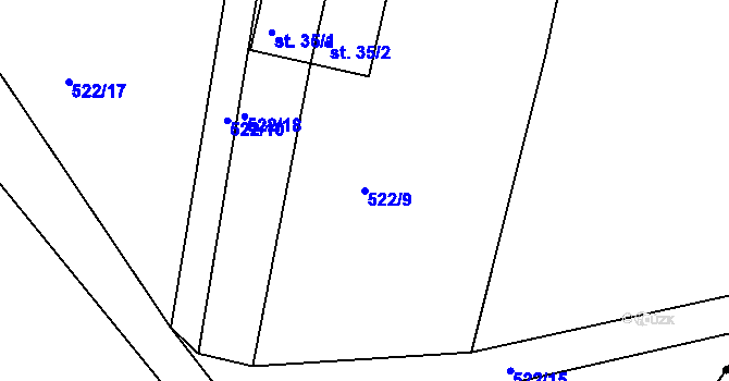 Parcela st. 522/9 v KÚ Drunče, Katastrální mapa