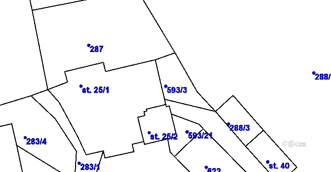 Parcela st. 593/3 v KÚ Drunče, Katastrální mapa