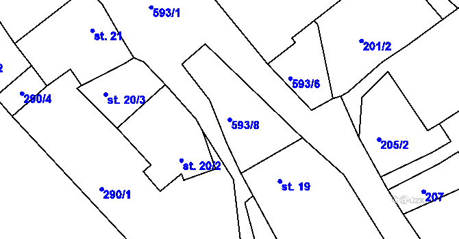 Parcela st. 593/8 v KÚ Drunče, Katastrální mapa