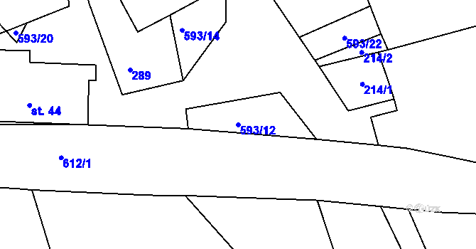 Parcela st. 593/12 v KÚ Drunče, Katastrální mapa