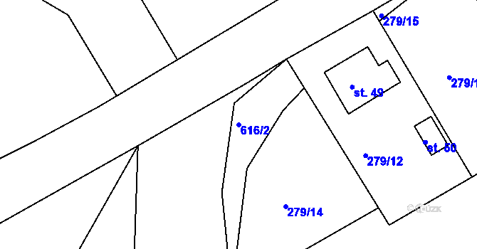 Parcela st. 616/2 v KÚ Drunče, Katastrální mapa