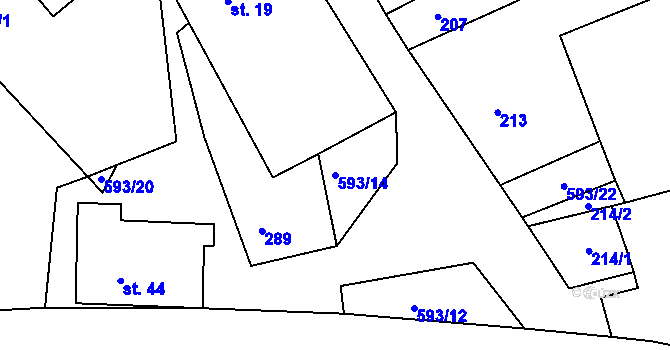 Parcela st. 593/14 v KÚ Drunče, Katastrální mapa