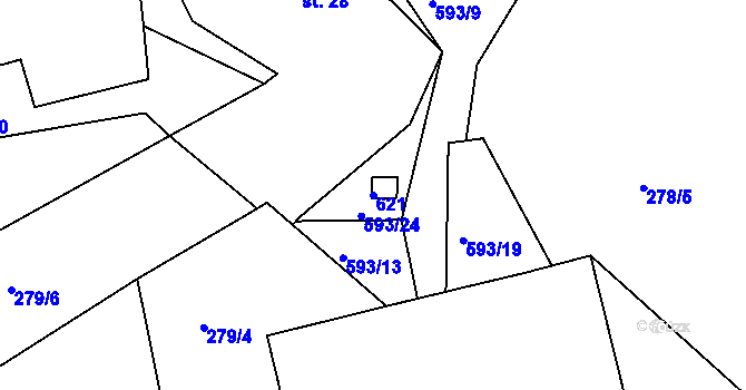 Parcela st. 621 v KÚ Drunče, Katastrální mapa