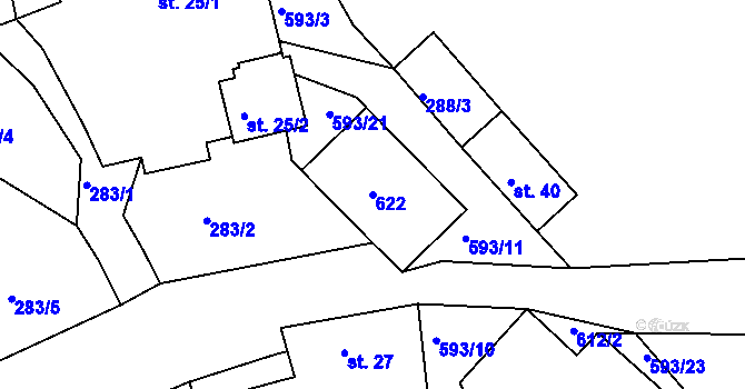 Parcela st. 622 v KÚ Drunče, Katastrální mapa
