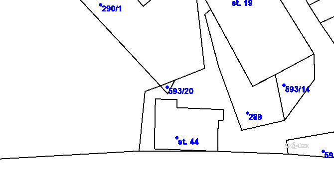 Parcela st. 593/20 v KÚ Drunče, Katastrální mapa