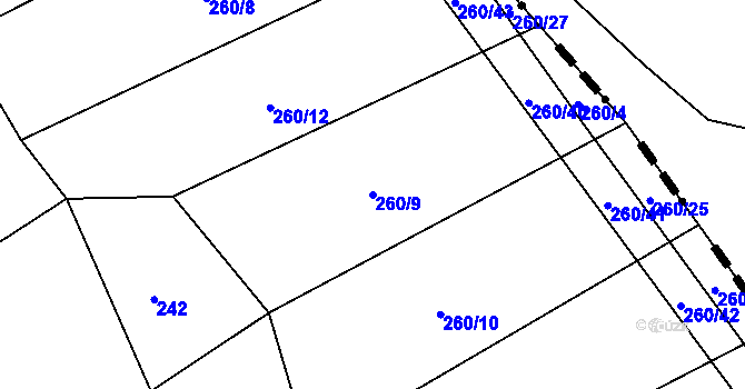 Parcela st. 260/9 v KÚ Drunče, Katastrální mapa