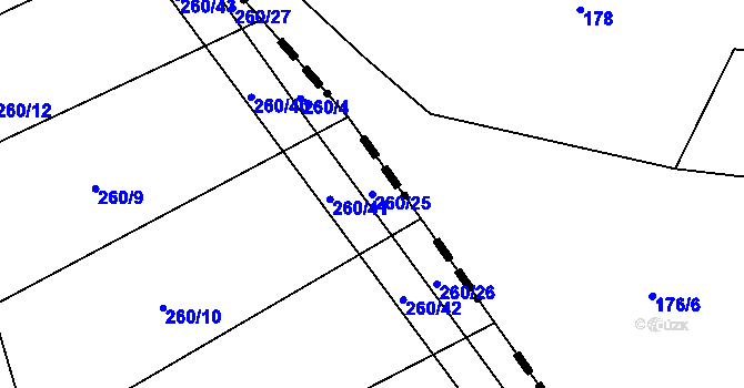 Parcela st. 260/25 v KÚ Drunče, Katastrální mapa
