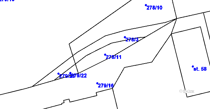 Parcela st. 278/11 v KÚ Drunče, Katastrální mapa