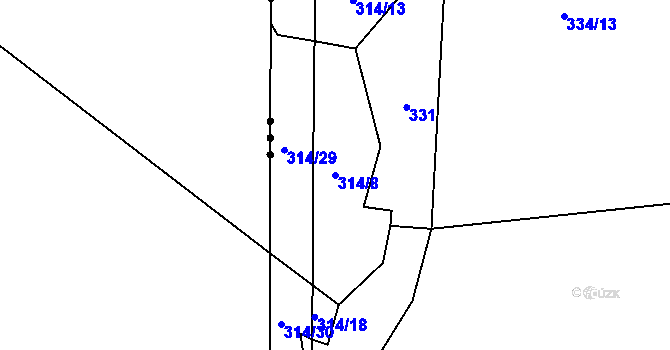 Parcela st. 314/8 v KÚ Drunče, Katastrální mapa