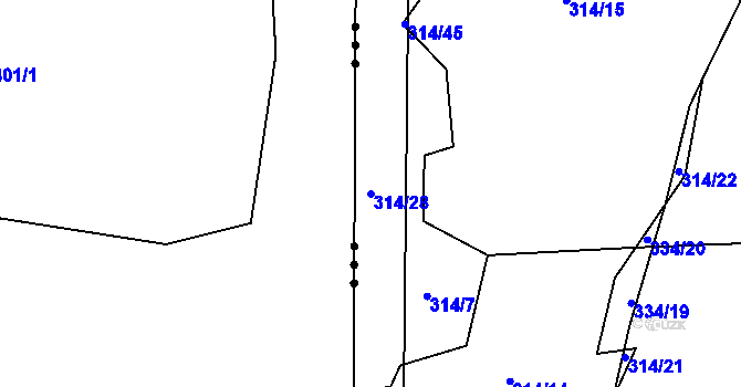 Parcela st. 314/28 v KÚ Drunče, Katastrální mapa