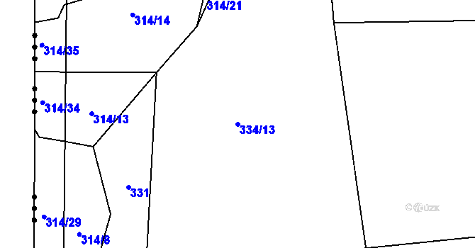 Parcela st. 334/13 v KÚ Drunče, Katastrální mapa