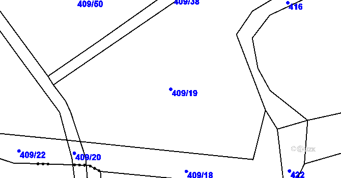 Parcela st. 409/19 v KÚ Drunče, Katastrální mapa