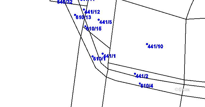 Parcela st. 441/1 v KÚ Drunče, Katastrální mapa