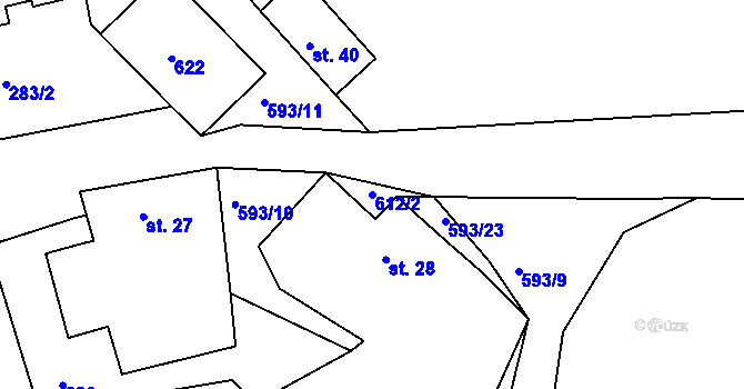 Parcela st. 612/2 v KÚ Drunče, Katastrální mapa