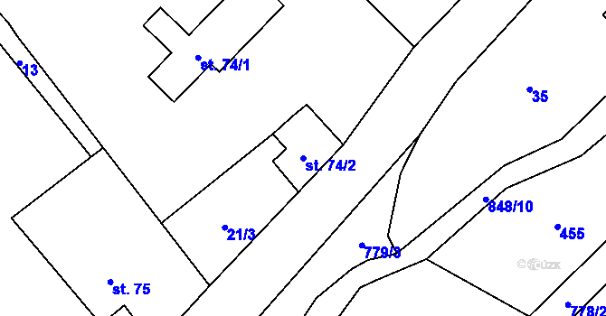Parcela st. 74/2 v KÚ Druzcov, Katastrální mapa