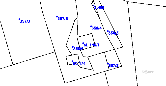 Parcela st. 116/1 v KÚ Druzcov, Katastrální mapa