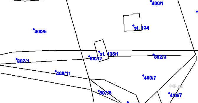 Parcela st. 135/1 v KÚ Druzcov, Katastrální mapa