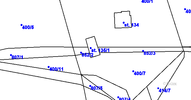 Parcela st. 135/2 v KÚ Druzcov, Katastrální mapa