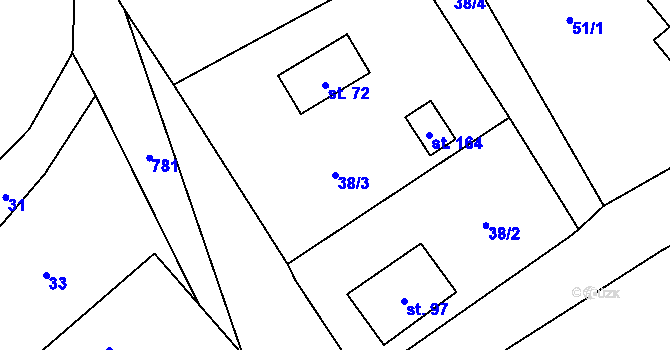 Parcela st. 38/3 v KÚ Druzcov, Katastrální mapa