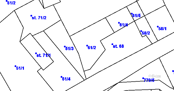 Parcela st. 61/2 v KÚ Druzcov, Katastrální mapa