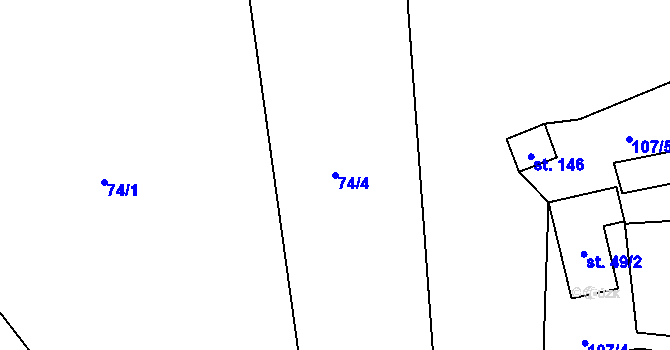 Parcela st. 74/4 v KÚ Druzcov, Katastrální mapa