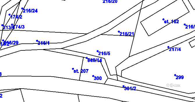 Parcela st. 216/5 v KÚ Druzcov, Katastrální mapa