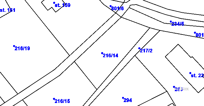 Parcela st. 216/14 v KÚ Druzcov, Katastrální mapa