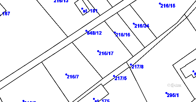 Parcela st. 216/17 v KÚ Druzcov, Katastrální mapa