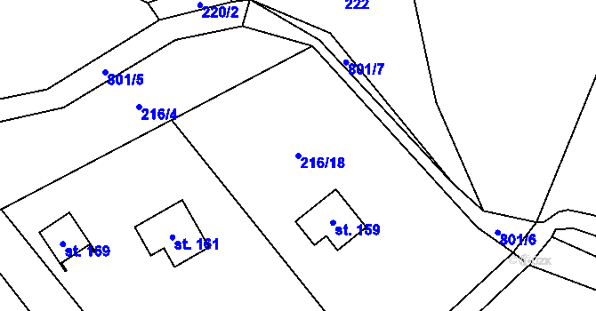 Parcela st. 216/18 v KÚ Druzcov, Katastrální mapa