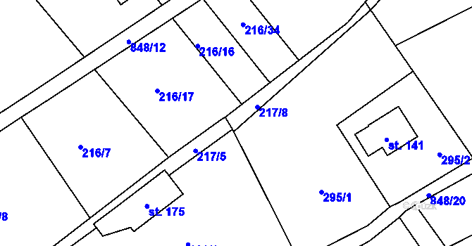 Parcela st. 217/8 v KÚ Druzcov, Katastrální mapa