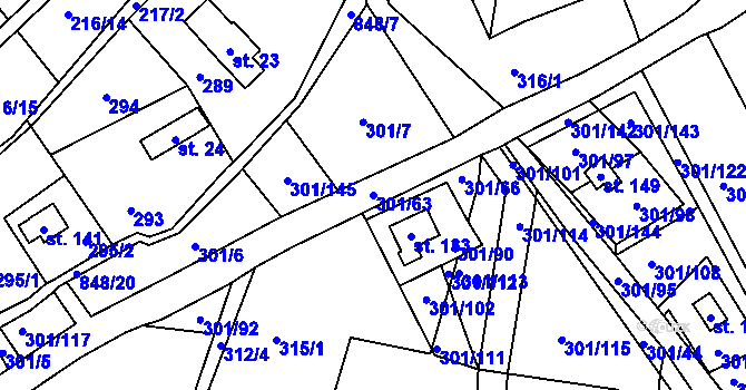 Parcela st. 301/63 v KÚ Druzcov, Katastrální mapa