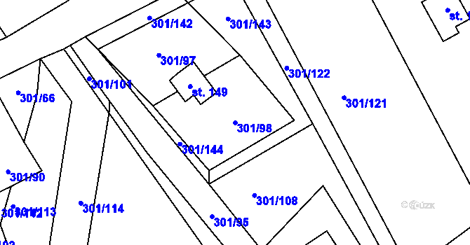 Parcela st. 301/98 v KÚ Druzcov, Katastrální mapa