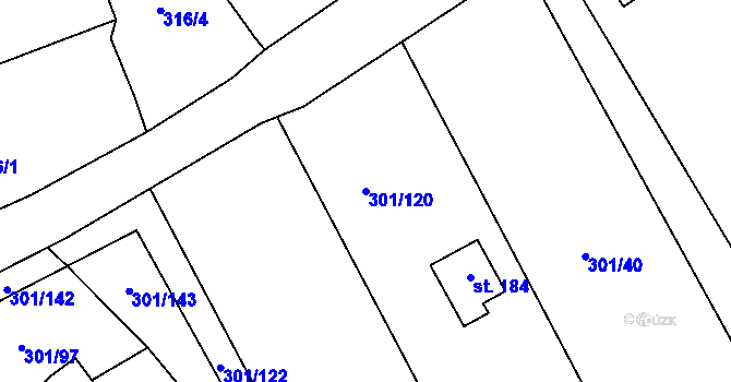Parcela st. 301/120 v KÚ Druzcov, Katastrální mapa