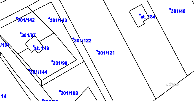 Parcela st. 301/121 v KÚ Druzcov, Katastrální mapa