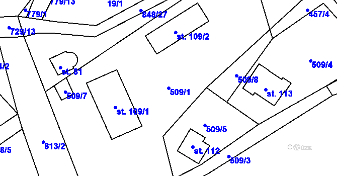 Parcela st. 509/1 v KÚ Druzcov, Katastrální mapa
