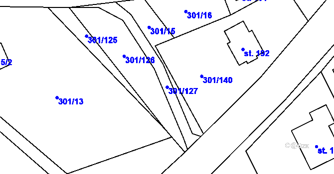 Parcela st. 301/127 v KÚ Druzcov, Katastrální mapa