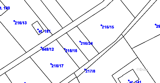 Parcela st. 216/34 v KÚ Druzcov, Katastrální mapa