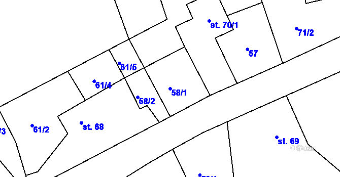 Parcela st. 58/1 v KÚ Druzcov, Katastrální mapa